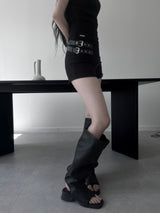 leather leg warmers flip-flops