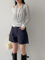 Shirred halterneck layered T-shirt