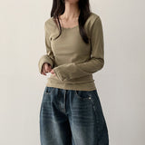 Noet Round Slim Plain Long Sleeve T-Shirt