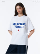 SHE LETTERING OVER FIT T-HISRT (3color)