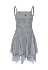  STUDDED GODET DRESS (GRAY)