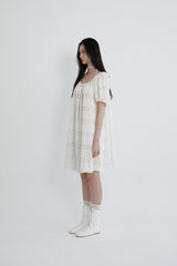 Flower crochet shirring dress (IVORY)
