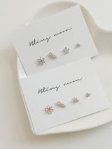 [4-Set] Pearl Flower Piercing Set / 2 Colors / Cubic Mini Pearl Spring Pink Daily Simple