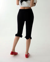 Frill Half-length Ribbed Leggings Pants