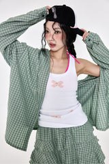 Check Hoodie Shirt Green