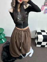 フリース💎スリンキーソフティベルベットロングパンツコーデュロイワイド💎🩵🤎🖤3カラー