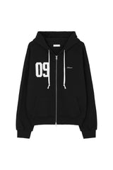 09 ナンバリングフーデッドジップアップ,ブラック