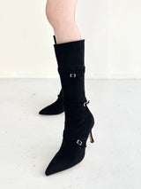 1068. Strap buckle stiletoe long boots heel (2color)