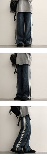 [S–XL] Lot String Track Wide Denim Pants
