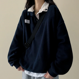 Sung high neck color scheme snap tab fleece anorak sweatshirt