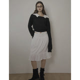 CABLE BOAT NECK KNIT-BLACK