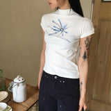 Send vintage flower half-turtleneck sleeveless T-shirt