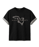 Rolled-Sleeve Cropped Short-Sleeve T-Shirt Geography Black