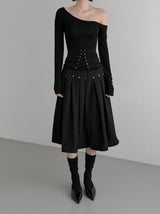 Er Rivet Pintuck Midi Skirt