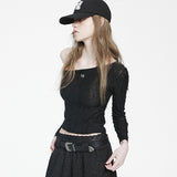 Holy Symbol Ripped Off-shoulder Top_black