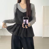 Layered frill see-through ribbon A-line strap sleeveless
