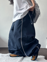PIPING NYLON BALLOON WIDE LONG PANTS 🫐💙🖤🩶3COLOR
