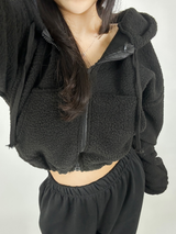 (LOWEST PRICE!/HOT DEAL♥) フリースシェルパフーディージップアップバンディングセミクロップドフーディー - 3 COLOR