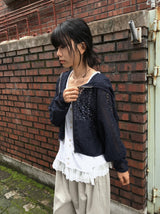 Linef Lace Summer Semi-Crop Hood Zip-Up