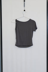 Asymmetric Twisted-Shoulder Top (Charcoal)