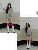 Unbalanced off-shoulder gray loose fit sweatshirt