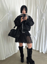 DOT MESH LAYERED CAN CAN SKIRT (IVORY, BLACK 2COLORS!)