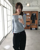 Stripe boat neck T
