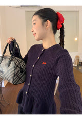 Twisted frill knit long-sleeved cardigan