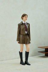 MOLLY LEATHER PLEATS SKIRT PANTS / BROWN