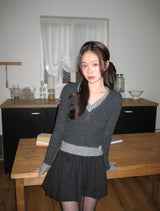 Mix Wool Layered V-neck Button Knit (2color)