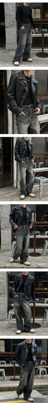 [UNISEX]ダークブラックワイドデニムパンツ