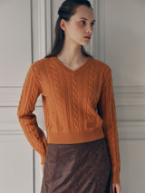 V NECK CABLE LABEL KNIT ORANGE