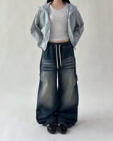 Catwashing Side Finch String Banding Wide Denim Pants