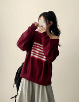 Ture unbalanced off-shoulder American flag sweatshirt