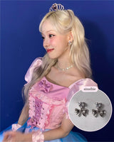 [Aespa Winter, Red Velvet Irene Piercing] Heart Crystal and Ribbon Piercing - Silver