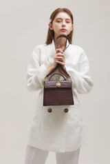 LAZEL MINI CROC ショルダーレザーバッグ / Wani Burgundy