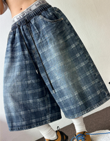 HIGH QUALITY🩵CHECK BANDING DENIM BERMUDA 💙💎🫐🤍