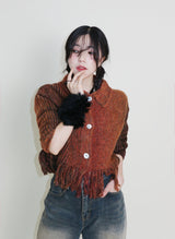 Gamants coloring gradation fringe long-sleeve cropped wool knitwear