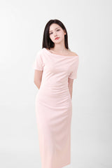 オフショルダースリットロングワンピース Pink