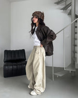Hazel loose-fit pocket leather jumper