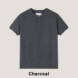 Rib shawl patch henley neck short sleeve t-shirt