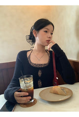 Leopard Halterneck Layered Long-Sleeved Knitwear