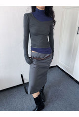 Soft Layered Turtleneck Long Sleeve T-shirt