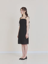 レースフリルミディドレス (Black)