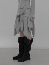 Knotted Unbalanced Sweat Midi Skirt