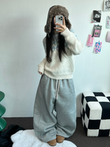 STRING/FLEECE❤SIDE PINTUCK BALLOON LONG PANTS WIDE🤍🩶🖤3COLOR