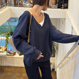 Bonnie Deep V-Neck Sweatshirts Navy