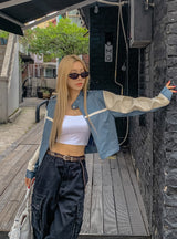 Peer One Track Crop Leather Jacket