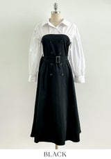 Muel Shirt Color Matching Layered Trench One Piece