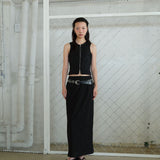 Pocket zipper Sleeveless Shirt Black